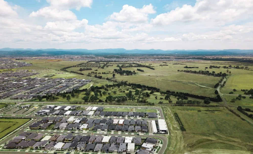 Aerial shot of Alma esate in Clyde North and its surrounds