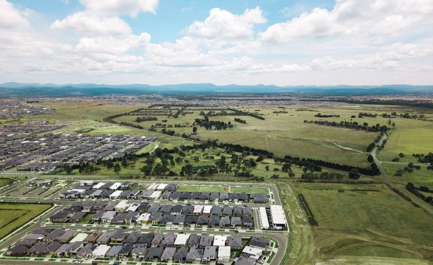 Aerial shot of Alma esate in Clyde North and its surrounds